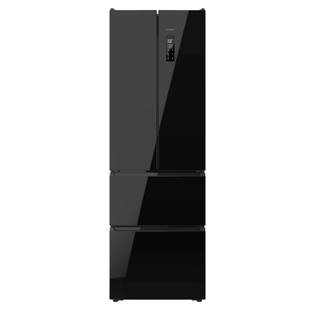 Bolero CoolMarket Combi F2D 395 Black Glass E Frigorífico Combi Cristal Negro Puerta Francesa, MAX INSIDE con VIP tech, Cool Matrix, Cajón Variable 6 temperaturas con control de humedad, Total No Frost, Compresor Inverter Plus, Multi AirFlow, 395 L, 185x59,5cm Funciones Fast Cooling y Fast Freezing, Modo Smart, Green HUB XL, Display Exterior, Botellero, Bandejas Cristal y Clase E.