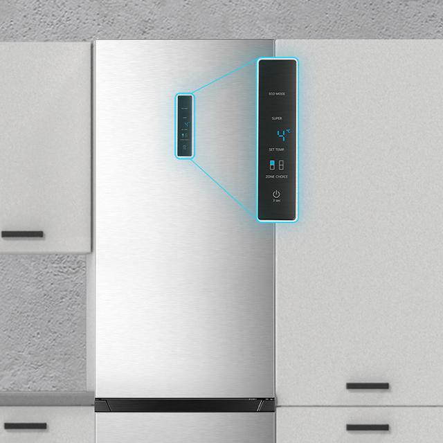 Bolero CoolMarket Combi 336 Inox A Frigorífico Combi Inox Clase A, Apertura 90º, Total No Frost, Fresh Flex, Humidity Flex, Gran Capacidad 336L, Compresor Inverter Plus, Multi AirFlow, Modo ECO, Fast Freezing, Puerta Reversible, Display Exterior, Botellero, Ultra Silencioso 35dB, Medidas 59,5×57,9×201,72 cm