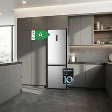 Bolero CoolMarket Combi 336 Inox A Frigorífico Combi Inox Clase A, Apertura 90º, Total No Frost, Fresh Flex, Humidity Flex, Gran Capacidad 336L, Compresor Inverter Plus, Multi AirFlow, Modo ECO, Fast Freezing, Puerta Reversible, Display Exterior, Botellero, Ultra Silencioso 35dB, Medidas 59,5×57,9×201,72 cm