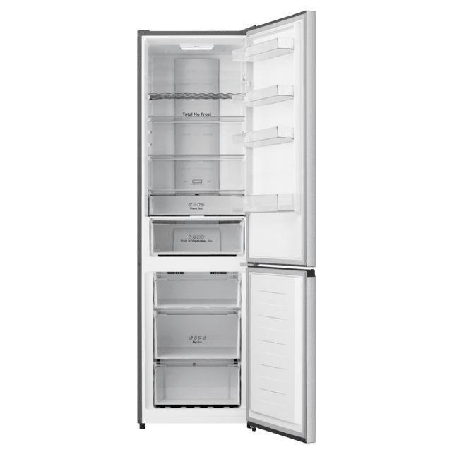 Bolero CoolMarket Combi 336 Inox A Frigorífico Combi Inox Clase A, Apertura 90º, Total No Frost, Fresh Flex, Humidity Flex, Gran Capacidad 336L, Compresor Inverter Plus, Multi AirFlow, Modo ECO, Fast Freezing, Puerta Reversible, Display Exterior, Botellero, Ultra Silencioso 35dB, Medidas 59,5×57,9×201,72 cm