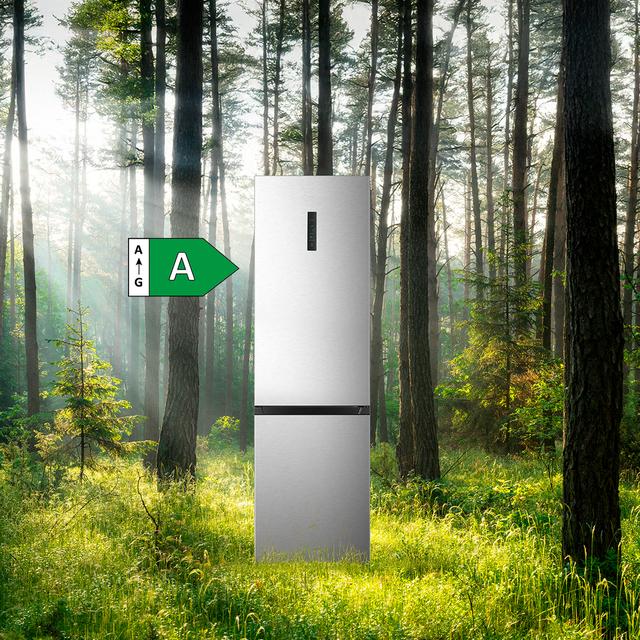 Bolero CoolMarket Combi 336 Inox A Frigorífico Combi Inox Clase A, Apertura 90º, Total No Frost, Fresh Flex, Humidity Flex, Gran Capacidad 336L, Compresor Inverter Plus, Multi AirFlow, Modo ECO, Fast Freezing, Puerta Reversible, Display Exterior, Botellero, Ultra Silencioso 35dB, Medidas 59,5×57,9×201,72 cm