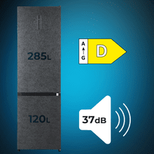 Bolero CoolMarket Combi 405 WL Elite Onyx Stone D - Frigorífico Combi Onyx Stone con interior Elite Grey y MAX INSIDE, MetalFlex Cooling, Fresh Flex, Elite Grey, ADF+ Antiolores, Display Full Color, Total NoFrost, Puerta Reversible, Compresor Inverter Plus, Ultra Silencioso 37dB, Modo ECO, Ultra Fast Freezing, Fast Cooling, Clase Energética D