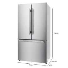 Bolero CoolMarket FD 579 Inox E Frigorífico americano de porta francesa em acabamento de aço inoxidável com Super Capacidade 576L, Arrefecimento MetalFlex, HUB Verde XL, HUB Verde Duplo, Pegas de Metal, AuraLED, Ecrã Interior Eletrónico, Total NoFrost, Compressor Inverter Plus, Arrefecimento Rápido & e Modo Inteligente