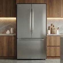 Bolero CoolMarket FD 579 Inox E Frigorífico americano de porta francesa em acabamento de aço inoxidável com Super Capacidade 576L, Arrefecimento MetalFlex, HUB Verde XL, HUB Verde Duplo, Pegas de Metal, AuraLED, Ecrã Interior Eletrónico, Total NoFrost, Compressor Inverter Plus, Arrefecimento Rápido & e Modo Inteligente