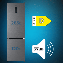 Bolero CoolMarket Combi 405 WL Elite Black Peach D - Frigorífico Combi Black Peach con interior Elite Grey y MAX INSIDE, MetalFlex Cooling, Fresh Flex, Elite Grey, ADF+ Antiolores, Display Full Color, Total NoFrost, Puerta Reversible, Compresor Inverter Plus, Ultra Silencioso 37dB, Modo ECO, Ultra Fast Freezing, Fast Cooling, Clase Energética D