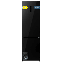 Bolero CoolMarket Combi 405 MC Elite Black Glass D Refrigerador combinado com vidro preto, interior Elite Gray e MAX INSIDE, sistema de refrigeração MetalFlex, compartimento Fresh Flex, acabamento Elite Gray, sistema anti-odor ADF+, display colorido, NoFrost total, porta reversível, compressor Inverter Plus, ultra silencioso (37dB), modo ECO, congelamento ultrarrápido, resfriamento rápido, classe energética D.