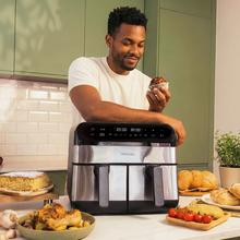 Cecofry Advance 9000 Full Inox Freidora de aire digital de 9 L de capacidad y 2800 W de potencia y pared divisoria móvil para optar entre dos cestillos con temperatura dual o convertirse en una sola cubeta.