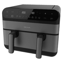 Cecofry Advance 9000 Full Inox Freidora de aire digital de 9 L de capacidad y 2800 W de potencia y pared divisoria móvil para optar entre dos cestillos con temperatura dual o convertirse en una sola cubeta.