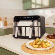 Cecofry Advance 9000 Full Inox Freidora de aire digital de 9 L de capacidad y 2800 W de potencia y pared divisoria móvil para optar entre dos cestillos con temperatura dual o convertirse en una sola cubeta.