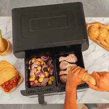 Cecofry Advance 9000 Full Inox Freidora de aire digital de 9 L de capacidad y 2800 W de potencia y pared divisoria móvil para optar entre dos cestillos con temperatura dual o convertirse en una sola cubeta.