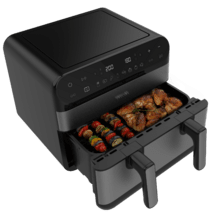 Cecofry Advance 9000 Full Inox Freidora de aire digital de 9 L de capacidad y 2800 W de potencia y pared divisoria móvil para optar entre dos cestillos con temperatura dual o convertirse en una sola cubeta.
