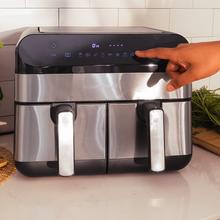 Cecofry Advance 9000 Full Inox Freidora de aire digital de 9 L de capacidad y 2800 W de potencia y pared divisoria móvil para optar entre dos cestillos con temperatura dual o convertirse en una sola cubeta.