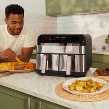 Cecofry Advance 9000 Full Inox Freidora de aire digital de 9 L de capacidad y 2800 W de potencia y pared divisoria móvil para optar entre dos cestillos con temperatura dual o convertirse en una sola cubeta.