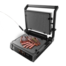Rock'nGrill 2000 Smash PerfectCook Parrilla eléctrica de 2000W con sonda de temperatura, tecnología smokeless, función smash y placas extraíbles y reversibles con revestimiento RockStone aptas para lavavajillas y apertura de 180º.