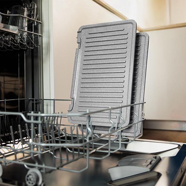 Rock'nGrill 2000 Smash PerfectCook Griglia elettrica da 2000 W con tecnologia Smokeless, che regola il tempo e la temperatura in funzione della modalità e il punto di cottura selezionati, piastre estraibili con rivestimento RockStone lavabili in lavastoviglie e apertura 180º.