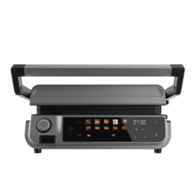 Rock'nGrill 2000 Smash PerfectCook Griglia elettrica da 2000 W con tecnologia Smokeless, che regola il tempo e la temperatura in funzione della modalità e il punto di cottura selezionati, piastre estraibili con rivestimento RockStone lavabili in lavastoviglie e apertura 180º.