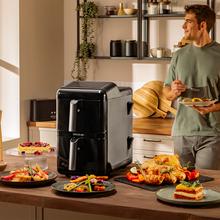 Cecofry DuoLevel 12000 Window Friteuse à air de 12 litres avec fenêtres, paniers superposés de 6 litres chacun, puissance de 2900 W, contrôle tactile et 10 programmes préréglés pour une cuisson rapide et saine.