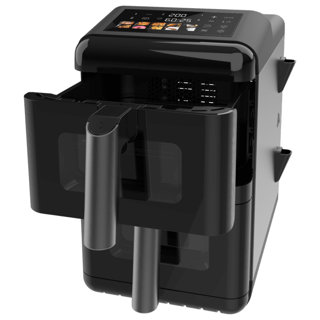 Cecofry DuoLevel 12000 Window Friggitrice ad aria da 12L con finestre, con cestelli sovrapposti da 6 litri, potenza di 2900 W, controllo touch e 10 programmi preimpostati per una cottura veloce e salutare.