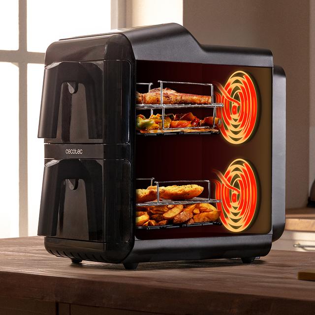 Cecofry DuoLevel 12000 Window Friggitrice ad aria da 12L con finestre, con cestelli sovrapposti da 6 litri, potenza di 2900 W, controllo touch e 10 programmi preimpostati per una cottura veloce e salutare.