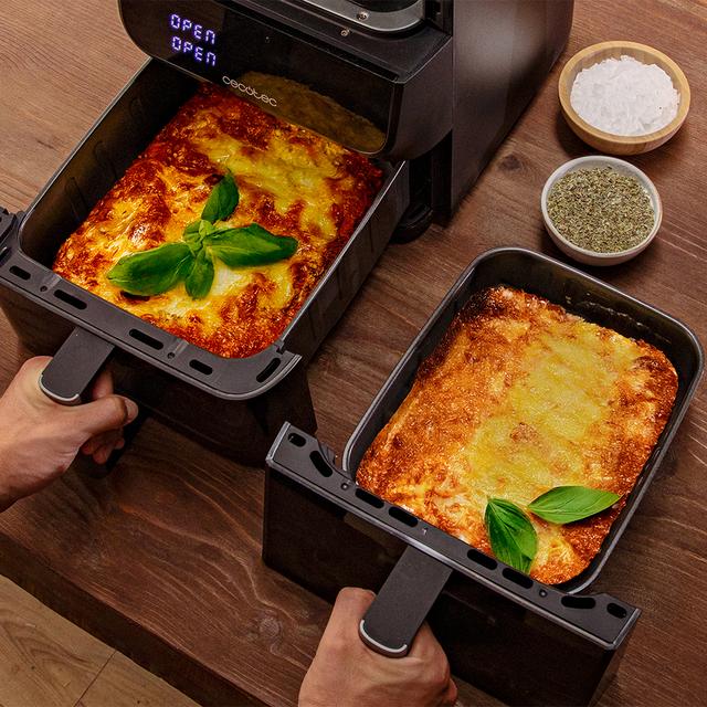 Cecofry DuoLevel 10000 DuoSize Window Freidora de aire de 10L con ventanas, con cubetas superpuestas de 3.5L y 6.5L, 2000 W de potencia, control táctil, y 10 programas preconfigurados para una cocción rápida y saludable.