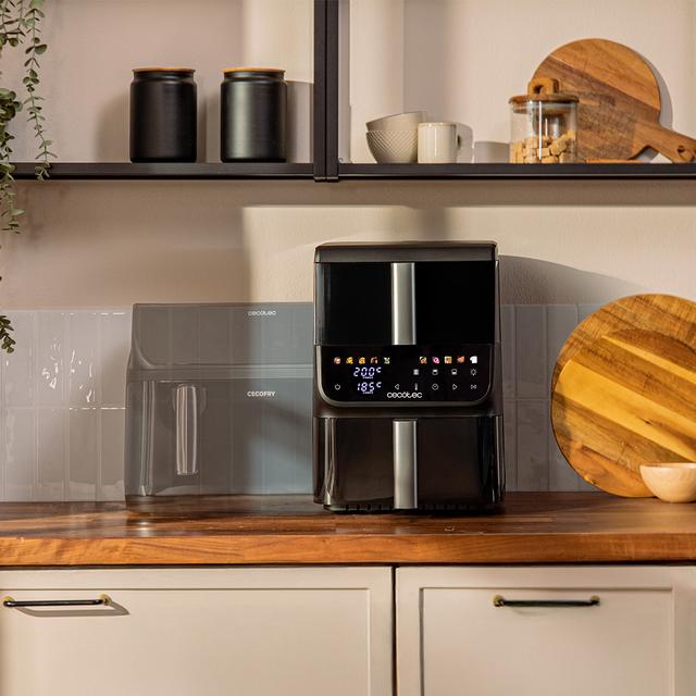 Cecofry DuoLevel 10000 DuoSize Window Freidora de aire de 10L con ventanas, con cubetas superpuestas de 3.5L y 6.5L, 2000 W de potencia, control táctil, y 10 programas preconfigurados para una cocción rápida y saludable.