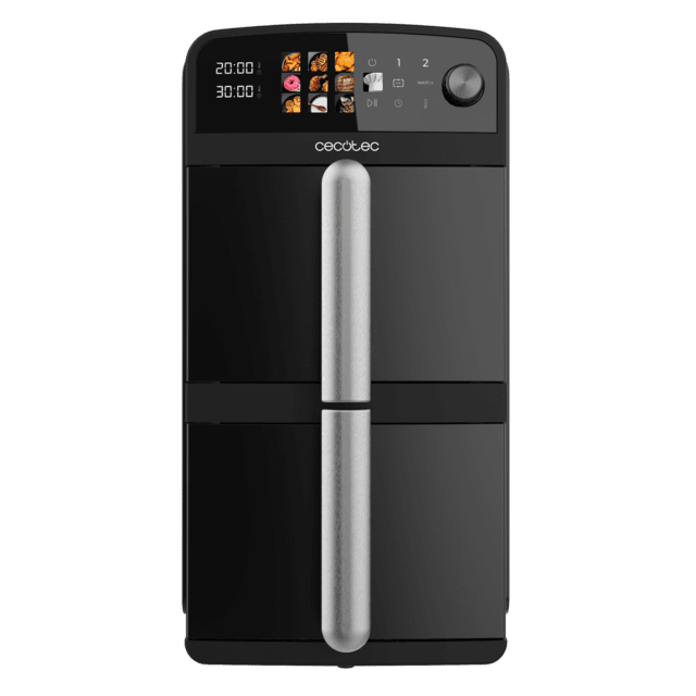 Cecofry DuoLevel 10000 Freidora de aire de 10L con cubetas superpuestas de 5L, 2400 W de potencia, control táctil, y 6 programas preconfigurados para una cocción rápida y saludable.