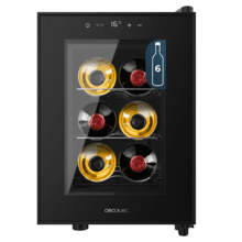 Bolero GrandSommelier 600 CoolCrystal Thermoelektrischer Weinkeller, Kapazität für 6 Flaschen, 35 dB leise, Temperatur 8 bis 18 °C, Luftfeuchtigkeit 50–80 %, Metallregale, Touch-Bedienung, Klasse E, LED-Licht, Schwarz