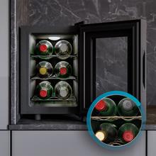 Bolero GrandSommelier 600 CoolCrystal Vinoteca Termoeléctrica, Capacidad 6 Botellas, Silenciosa 35dB, Temperatura 8 a 18ºC, Humedad 50%-80%, Estantes Metálicos, Control Táctil, Clasae E, Luz LED, Negra