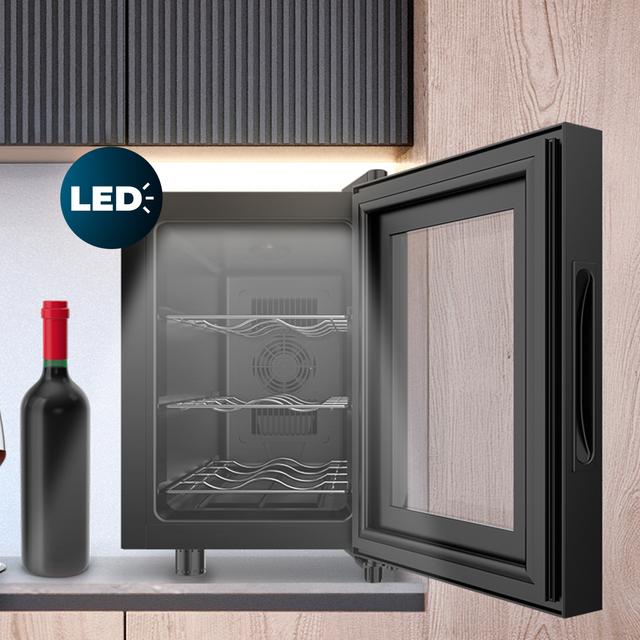 Bolero GrandSommelier 600 CoolCrystal Vinoteca Termoeléctrica, Capacidad 6 Botellas, Silenciosa 35dB, Temperatura 8 a 18ºC, Humedad 50%-80%, Estantes Metálicos, Control Táctil, Clasae E, Luz LED, Negra