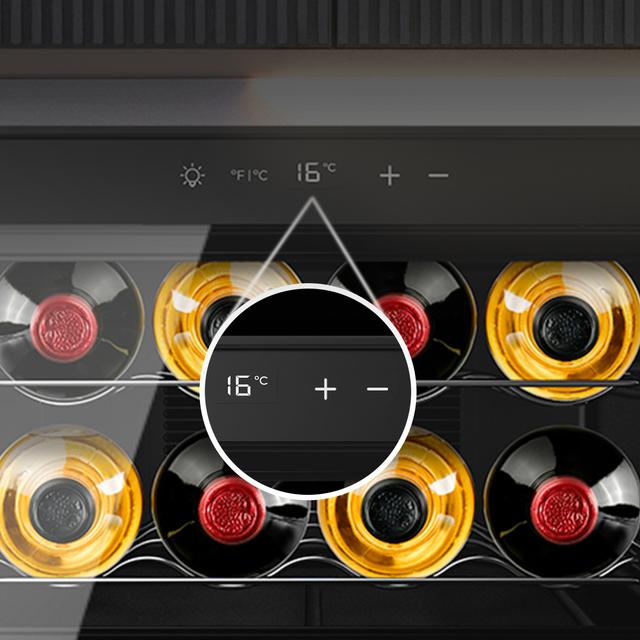 Bolero GrandSommelier 800H CoolCrystal Vinoteca Termoeléctrica Horizontal, Capacidad 8 Botellas, Silenciosa 35dB, Temperatura 8 a 18ºC, Humedad 50%-80%, Estantes Metálicos, Control Táctil, Clase E, Luz LED, Negra