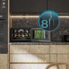 Bolero GrandSommelier 800H CoolCrystal Vinoteca Termoeléctrica Horizontal, Capacidad 8 Botellas, Silenciosa 35dB, Temperatura 8 a 18ºC, Humedad 50%-80%, Estantes Metálicos, Control Táctil, Clase E, Luz LED, Negra