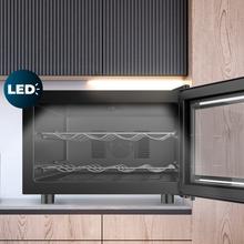 Bolero GrandSommelier 800H CoolCrystal Vinoteca Termoeléctrica Horizontal, Capacidad 8 Botellas, Silenciosa 35dB, Temperatura 8 a 18ºC, Humedad 50%-80%, Estantes Metálicos, Control Táctil, Clase E, Luz LED, Negra