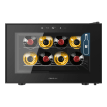 Bolero GrandSommelier 800H CoolCrystal Horizontaler thermoelektrischer Weinkeller, 8 Flaschen Kapazität, 35 dB leise, Temperatur 8 bis 18ºC, Luftfeuchtigkeit 50%-80%, Metallregale, Touch-Bedienung, Klasse E, LED-Licht, Schwarz