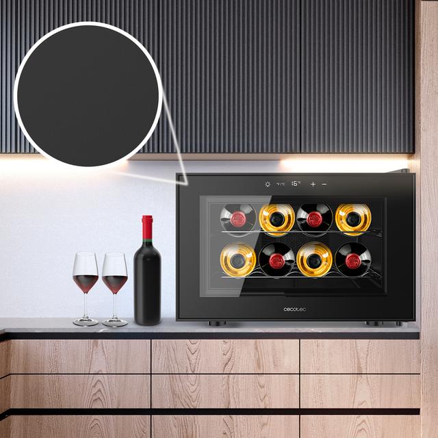 Bolero GrandSommelier 800H CoolCrystal Vinoteca Termoeléctrica Horizontal, Capacidad 8 Botellas, Silenciosa 35dB, Temperatura 8 a 18ºC, Humedad 50%-80%, Estantes Metálicos, Control Táctil, Clase E, Luz LED, Negra