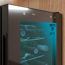 Bolero GrandSommelier 1255 CoolCrystal Vinoteca Termoeléctrica, Capacidad 12 Botellas, Silenciosa 35dB, Temperatura 8 a 18ºC, Humedad 50%-80%, Estantes Metálicos, Control Táctil, Clase E, Luz LED, Negra