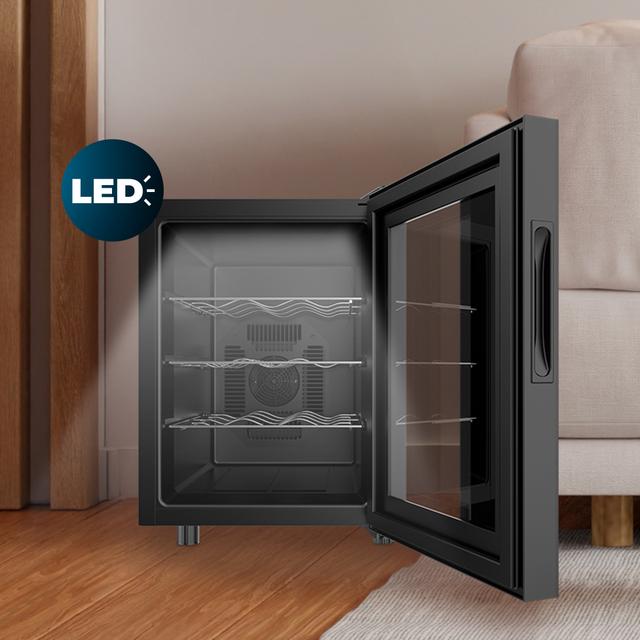 Bolero GrandSommelier 1255 CoolCrystal Vinoteca Termoeléctrica, Capacidad 12 Botellas, Silenciosa 35dB, Temperatura 8 a 18ºC, Humedad 50%-80%, Estantes Metálicos, Control Táctil, Clase E, Luz LED, Negra