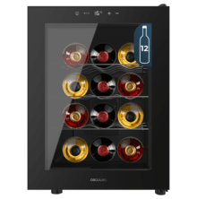 Bolero GrandSommelier 1255 CoolCrystal Thermoelektrischer Weinkeller, 12 Flaschen Kapazität, 35 dB leise, Temperatur 8 bis 18ºC, Luftfeuchtigkeit 50%-80%, Metallregale, Touch-Bedienung, Klasse E, LED-Licht, Schwarz