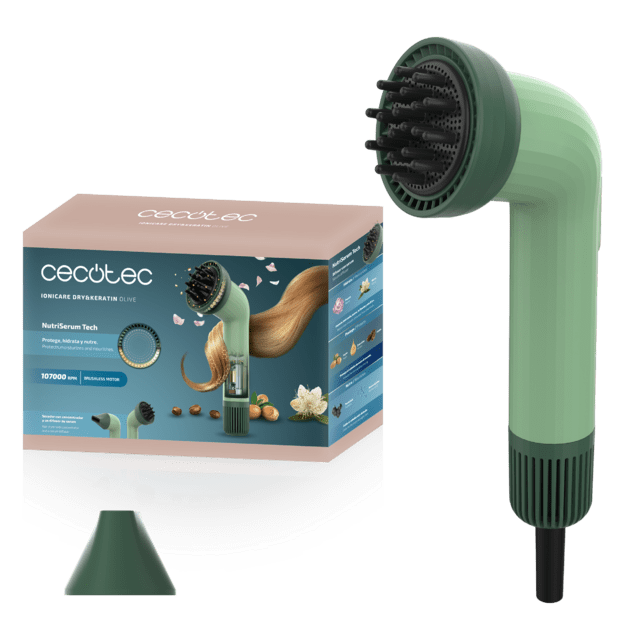 IoniCare Dry&Keratin Olive Secador de pelo brushless con la tecnología NutriSerum, 107000 rpm, 1200W y función iónica