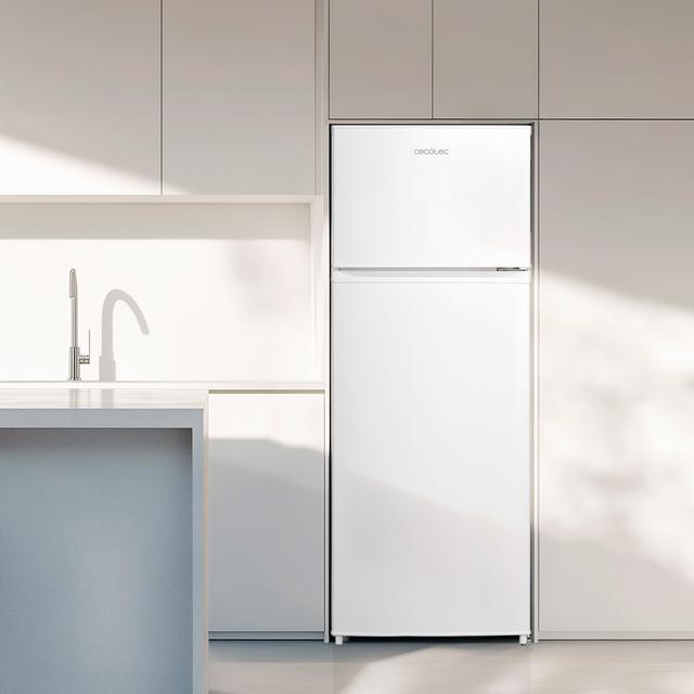 Bolero CoolMarket 2D 204 White E Frigorífico 2 puertas blanco, Control Mecánico, Gran Capacidad 204L (163L Frigorífico + 41L Congelador), Medidas Reducidas 143x55x55 cm, Iluminación LED, Compresor Inverter Plus, Tecnología Cíclica, Silencioso, Tirador Integrado, Puerta Reversible