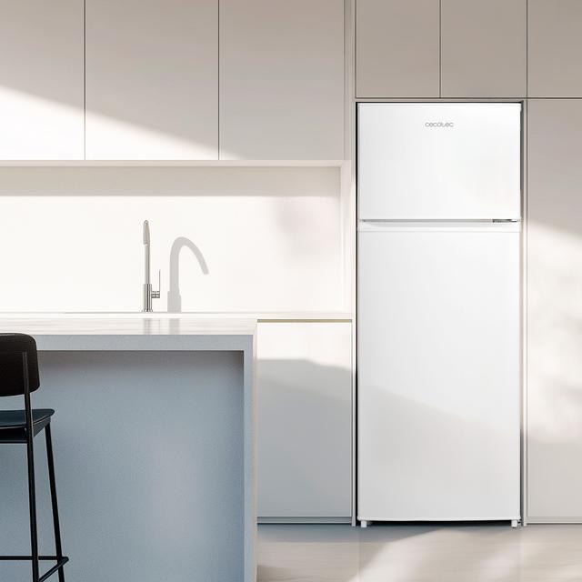 Bolero CoolMarket 2D 204 White E Frigorífico 2 puertas blanco, Control Mecánico, Gran Capacidad 204L (163L Frigorífico + 41L Congelador), Medidas Reducidas 143x55x55 cm, Iluminación LED, Compresor Inverter Plus, Tecnología Cíclica, Silencioso, Tirador Integrado, Puerta Reversible