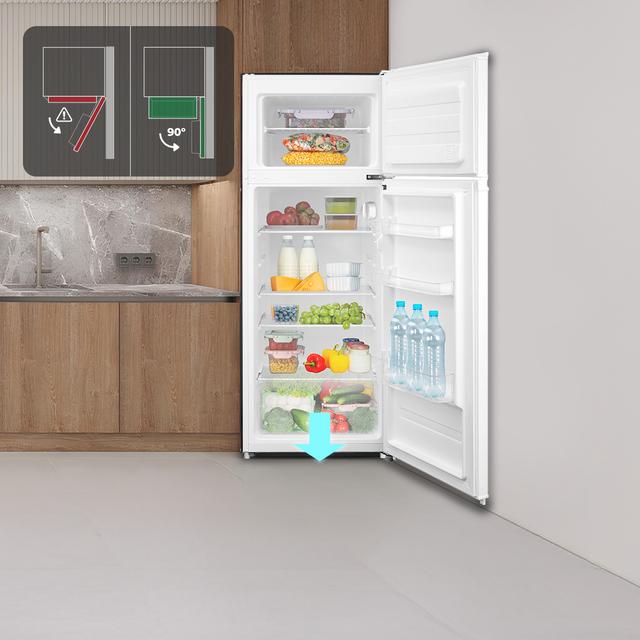 Bolero CoolMarket 2D 204 White E Frigorífico 2 puertas blanco, Control Mecánico, Gran Capacidad 204L (163L Frigorífico + 41L Congelador), Medidas Reducidas 143x55x55 cm, Iluminación LED, Compresor Inverter Plus, Tecnología Cíclica, Silencioso, Tirador Integrado, Puerta Reversible