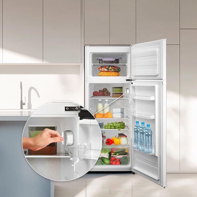 Bolero CoolMarket 2D 204 White E Frigorífico 2 puertas blanco, Control Mecánico, Gran Capacidad 204L (163L Frigorífico + 41L Congelador), Medidas Reducidas 143x55x55 cm, Iluminación LED, Compresor Inverter Plus, Tecnología Cíclica, Silencioso, Tirador Integrado, Puerta Reversible