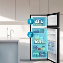 Bolero CoolMarket 2D 204 Black E Frigorífico 2 puertas negro, control mecánico, Gran Capacidad 204L (163L Frigorífico + 41L Congelador), Medidas Reducidas 143x55x55 cm, Iluminación LED, Compresor Inverter Plus, Tecnología Cíclica, Silencioso, Tirador Integrado, Puerta Reversible