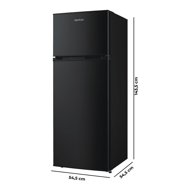 Bolero CoolMarket 2D 204 Black E Frigorífico 2 puertas negro, control mecánico, Gran Capacidad 204L (163L Frigorífico + 41L Congelador), Medidas Reducidas 143x55x55 cm, Iluminación LED, Compresor Inverter Plus, Tecnología Cíclica, Silencioso, Tirador Integrado, Puerta Reversible