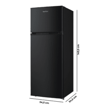 Bolero CoolMarket 2D 204 Black E Frigorífico 2 puertas negro, control mecánico, Gran Capacidad 204L (163L Frigorífico + 41L Congelador), Medidas Reducidas 143x55x55 cm, Iluminación LED, Compresor Inverter Plus, Tecnología Cíclica, Silencioso, Tirador Integrado, Puerta Reversible