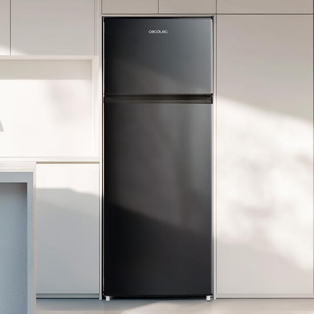 Bolero CoolMarket 2D 204 Black E Frigorífico 2 puertas negro, control mecánico, Gran Capacidad 204L (163L Frigorífico + 41L Congelador), Medidas Reducidas 143x55x55 cm, Iluminación LED, Compresor Inverter Plus, Tecnología Cíclica, Silencioso, Tirador Integrado, Puerta Reversible