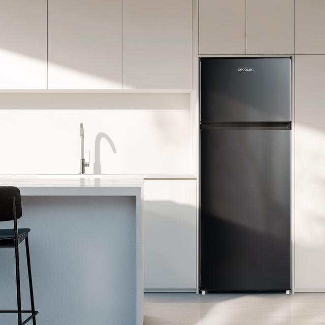 Bolero CoolMarket 2D 204 Black E Frigorífico 2 puertas negro, control mecánico, Gran Capacidad 204L (163L Frigorífico + 41L Congelador), Medidas Reducidas 143x55x55 cm, Iluminación LED, Compresor Inverter Plus, Tecnología Cíclica, Silencioso, Tirador Integrado, Puerta Reversible