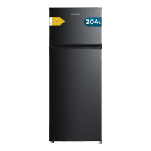 Bolero CoolMarket 2D 204 Black E Frigorífico 2 puertas negro, control mecánico, Gran Capacidad 204L (163L Frigorífico + 41L Congelador), Medidas Reducidas 143x55x55 cm, Iluminación LED, Compresor Inverter Plus, Tecnología Cíclica, Silencioso, Tirador Integrado, Puerta Reversible