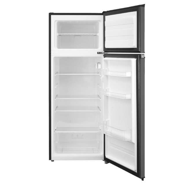 Bolero CoolMarket 2D 204 Black E Frigorífico 2 puertas negro, control mecánico, Gran Capacidad 204L (163L Frigorífico + 41L Congelador), Medidas Reducidas 143x55x55 cm, Iluminación LED, Compresor Inverter Plus, Tecnología Cíclica, Silencioso, Tirador Integrado, Puerta Reversible