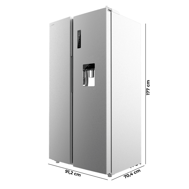 Bolero CoolMarket SBS 559 Inox C Frigorífico americano con 559 litros de capacidad, 177x91 cm, Clase C, NoFrost, Compresor Inverter, Dispensador de Agua con depósito, Display en puerta, Fast Freezing, Modo Smart, MultiAirFlow